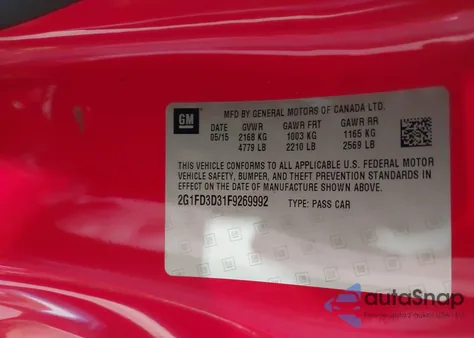 2015 Chevrolet Camaro 1Lt from USA, damaged, VIN 2G1FD3D31F9269992